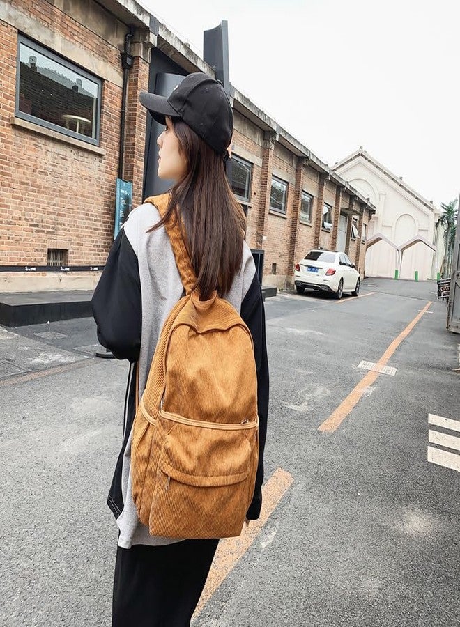 Lamprod Aesthetic Backpack Cute Backpack Corduroy Backpack School Supplies Laptop Bag for Teens Girls Women Students Solid Color(Brown) - Image 5