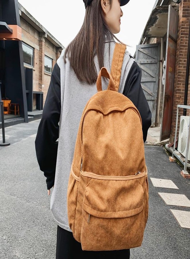 Lamprod Aesthetic Backpack Cute Backpack Corduroy Backpack School Supplies Laptop Bag for Teens Girls Women Students Solid Color(Brown) - Image 4