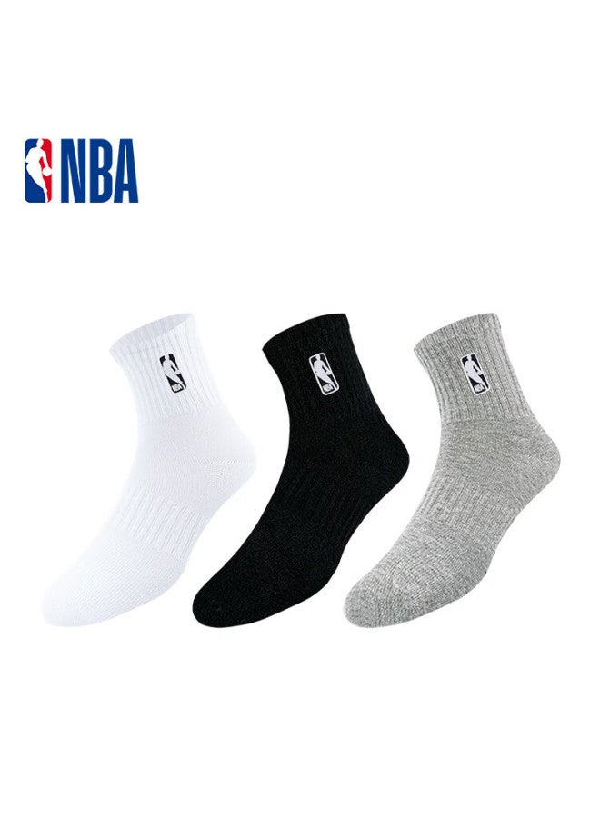 Nba Men's Autumn Casual Sports Socks Sweat-absorbent Seamless Cotton Antibacterial Deodorant Training Running Basketball Socks 3 Pairs