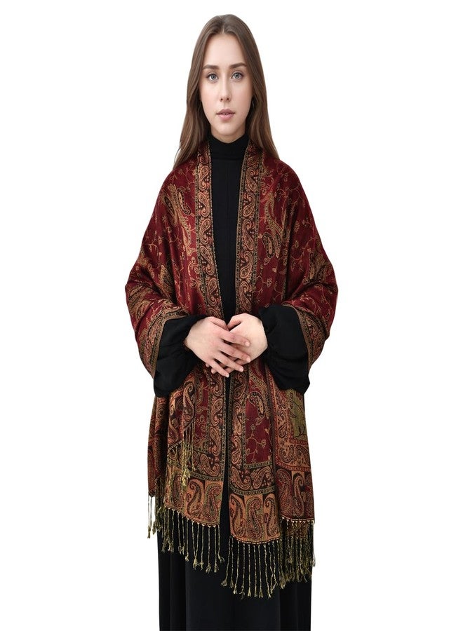 LMVERNA Reversible Paisley Pashmina Rave Scarf, Shawls and Wraps for Evening Dress Exotic Indian Scarves for All Season(Marron) - Image 2