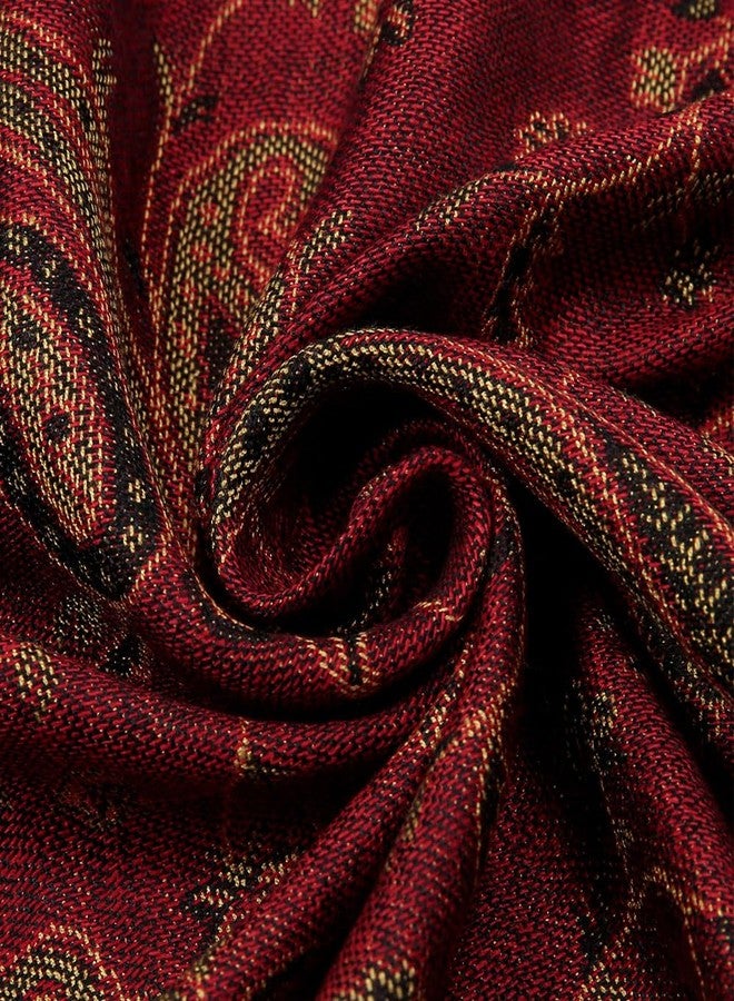 LMVERNA Reversible Paisley Pashmina Rave Scarf, Shawls and Wraps for Evening Dress Exotic Indian Scarves for All Season(Marron) - Image 5