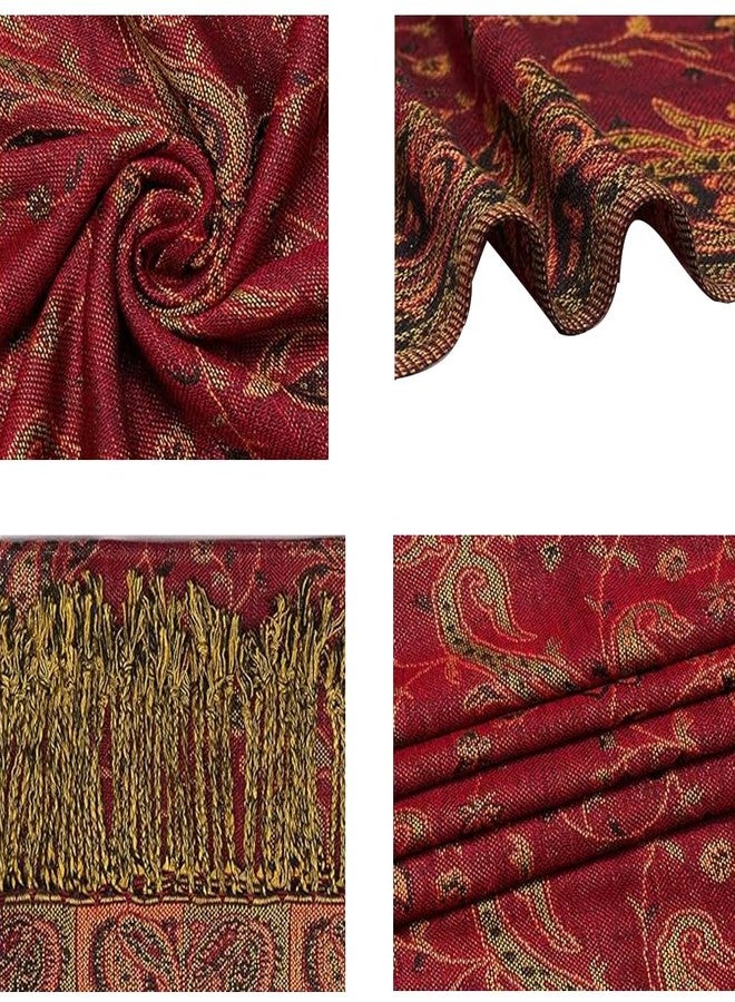 LMVERNA Reversible Paisley Pashmina Rave Scarf, Shawls and Wraps for Evening Dress Exotic Indian Scarves for All Season(Marron) - Image 3