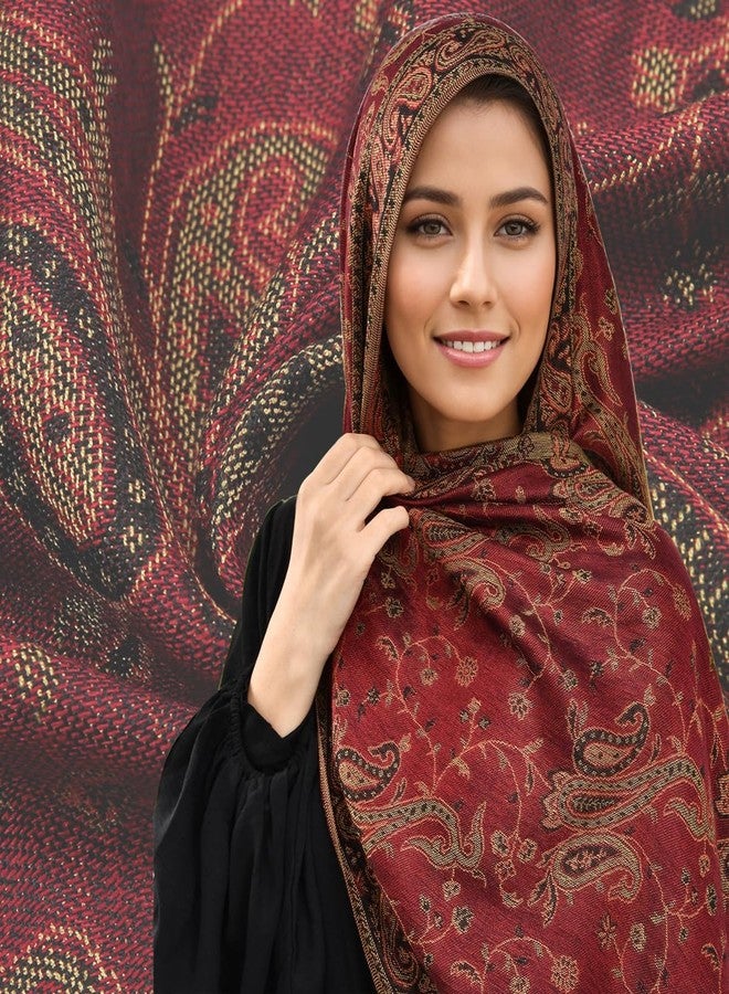 LMVERNA Reversible Paisley Pashmina Rave Scarf, Shawls and Wraps for Evening Dress Exotic Indian Scarves for All Season(Marron) - Image 4