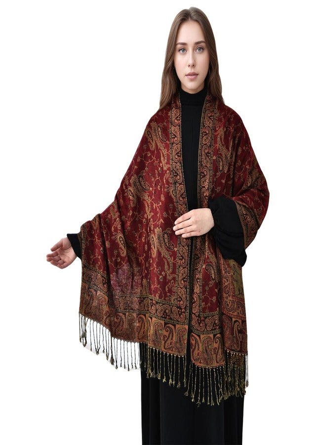 LMVERNA Reversible Paisley Pashmina Rave Scarf, Shawls and Wraps for Evening Dress Exotic Indian Scarves for All Season(Marron) - Image 1