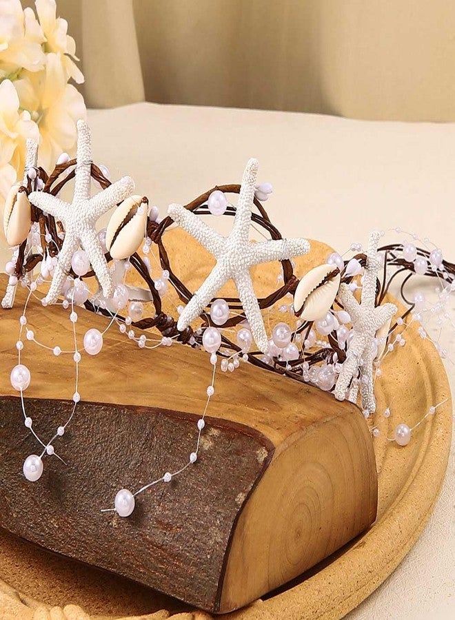 Catery Starfish Headband Seashell Mermaid Crown Headpiece Pearl Beach Wedding Hair Accessories for Women - Image 5