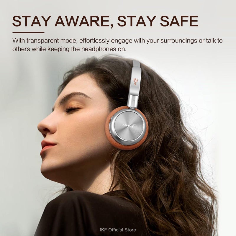 iKF R1 Wireless Bluetooth Headphones, Retro Classic Lightweight Headset, Builti-in Mic, 60H Playback, Dual Device Connectivity, Low Latency, App Customization,Throwback 80s 90s,OOTD, Brown - Image 4
