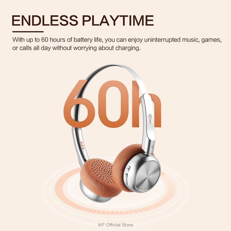 iKF R1 Wireless Bluetooth Headphones, Retro Classic Lightweight Headset, Builti-in Mic, 60H Playback, Dual Device Connectivity, Low Latency, App Customization,Throwback 80s 90s,OOTD, Brown - Image 5