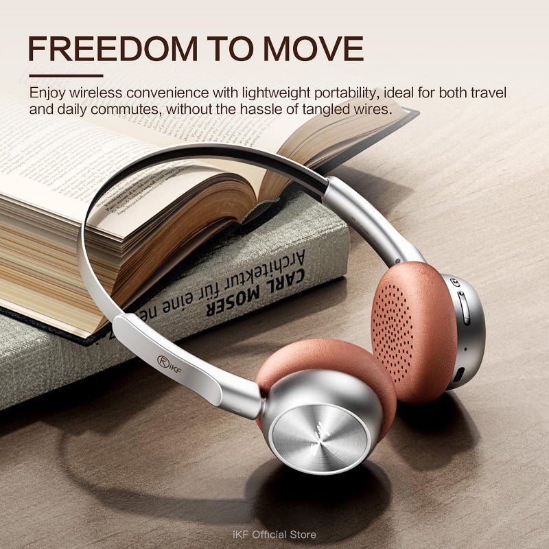 iKF R1 Wireless Bluetooth Headphones, Retro Classic Lightweight Headset, Builti-in Mic, 60H Playback, Dual Device Connectivity, Low Latency, App Customization,Throwback 80s 90s,OOTD, Brown - Image 3