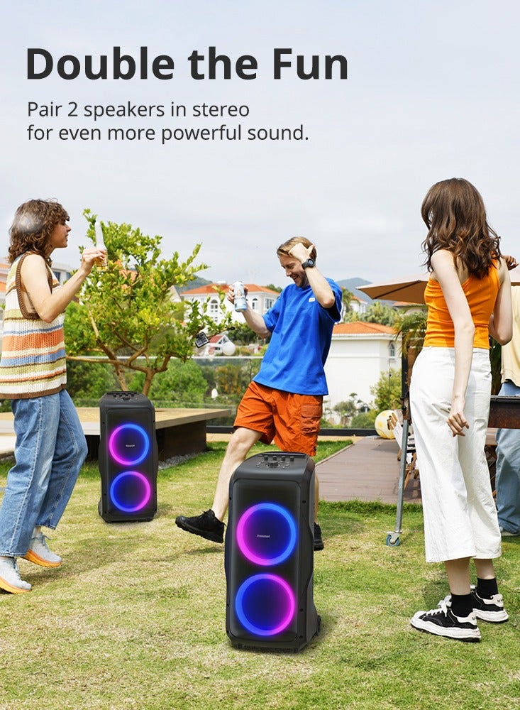 Tronsmart مكبر صوت ترونسماارت هالو 300 المحمول للحفلات – مكبر صوت بلوتوث بقوة 240 واط مع صوت عميق، صوت محيطي بزاوية 270°، عرض ضوء LED، وقت تشغيل يصل إلى 20 ساعة، مقاوم للماء IPX4، مدخلات ميكروفون/جيتار/XLR، اقتران TWS باللون الأسود - Image 5