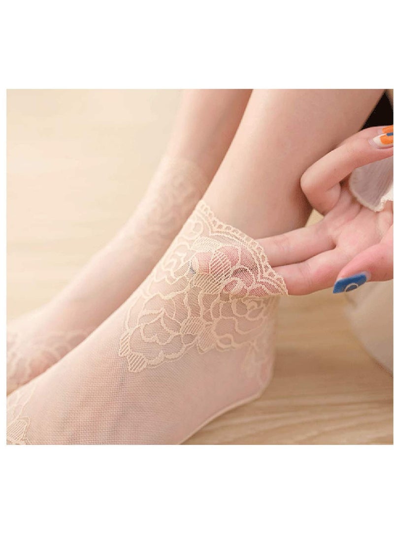 KASTWAVE Lace Ankle Socks For Women, Non Slip Lace Cotton Ankle Socks, Women Ultra Thin Short Ankle Socksruffle socks, Fishnet Ankle Women Socks (5Pairs) - Image 4