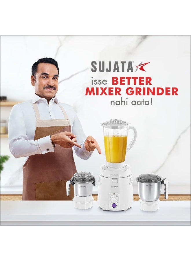 Sujata Supermix Mixer Grinder|900 Watts Double Ball Bearing Motor|22000 RPM|Non-Stop 90 Mins Running|3 Jars including 1750ml Blender, 1000ml Grinder, 500ml Chutney Jar| (White) - Image 5