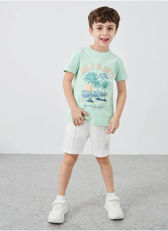ستايلي Styli Graphic Print Round Neck T-Shirt