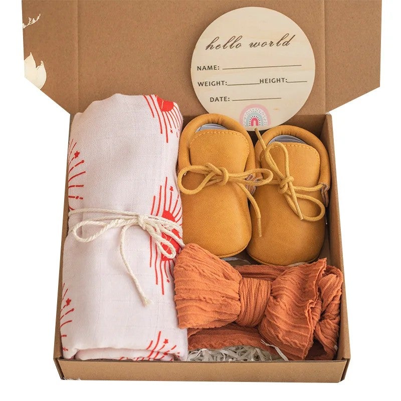 Y&D 4Pcs Newborn Gift Set: Cotton Swaddle Blanket, Baby Shoes, Pacifier Clip, Hairband - Perfect Swaddlers Birth Accessories - Image 2