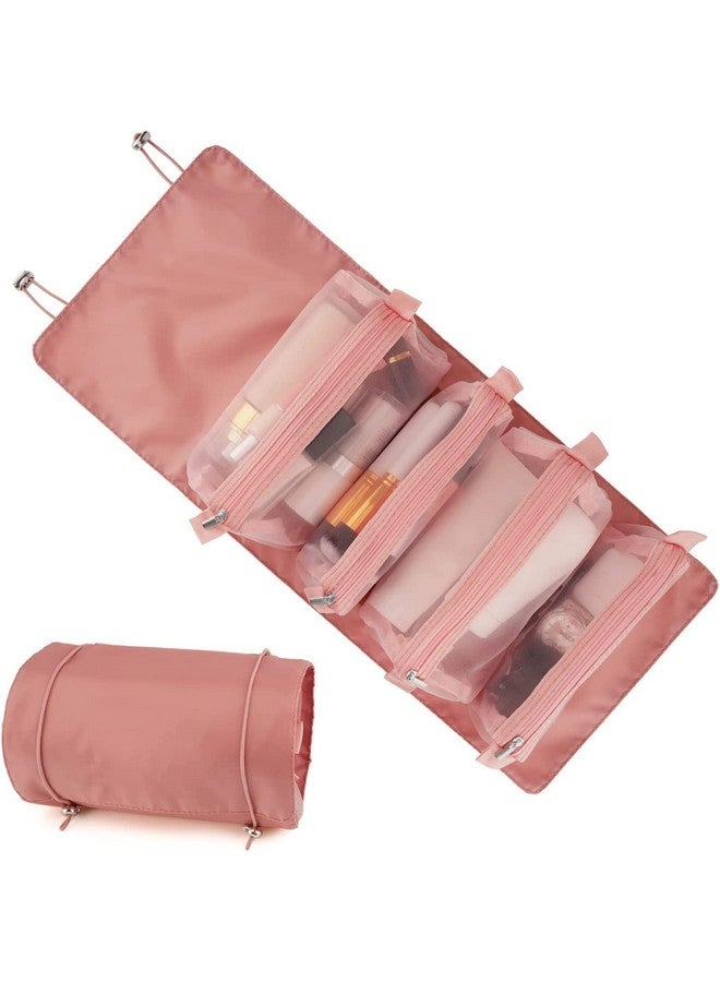 Estervig منظم مكياج سفر مدمج من استيرفيغ - حقيبة مستحضرات قابلة للفصل مع 4 أكياس شبكية قابلة للإزالة، حقيبة مكياج مقاومة للماء، ومنظم مستحضرات تجميل معلق (وردي) - Image 1