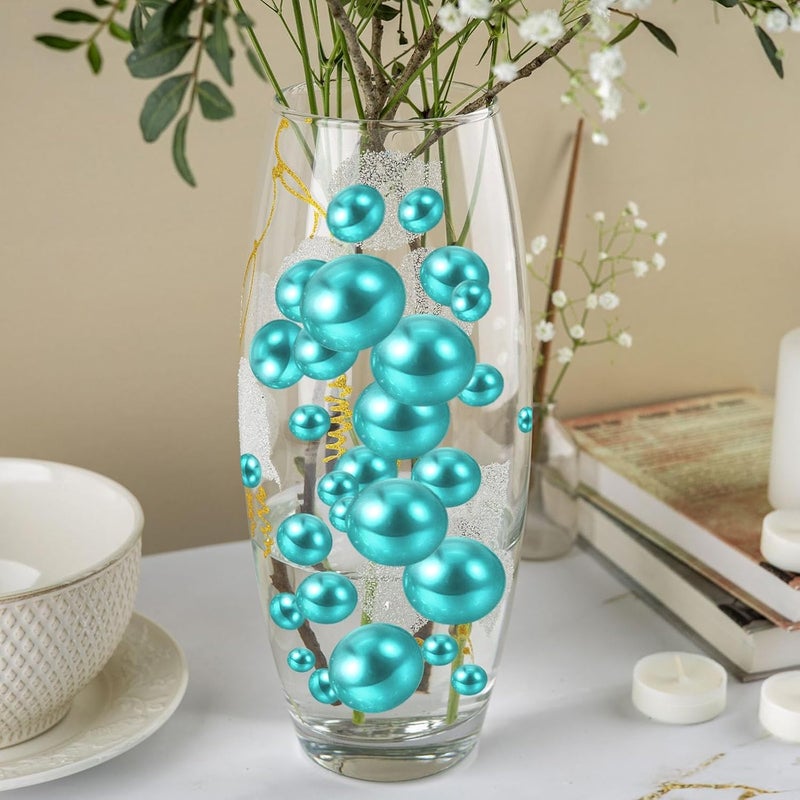 ZEBMOON 200PCS Lake Blue Floating Pearls, Lake Blue Marbles for Vases, Lake Blue Floating Beads for Centerpiece Vases, Vase Filler Faux Pearls, No Holes Filler Beads for Party Wedding Decor, 10/14/20/30mm - Image 5