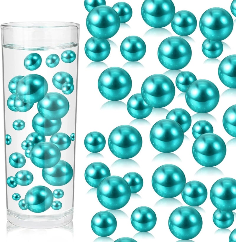 ZEBMOON 200PCS Lake Blue Floating Pearls, Lake Blue Marbles for Vases, Lake Blue Floating Beads for Centerpiece Vases, Vase Filler Faux Pearls, No Holes Filler Beads for Party Wedding Decor, 10/14/20/30mm - Image 1