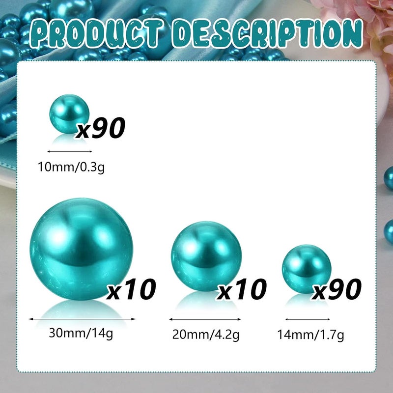 ZEBMOON 200PCS Lake Blue Floating Pearls, Lake Blue Marbles for Vases, Lake Blue Floating Beads for Centerpiece Vases, Vase Filler Faux Pearls, No Holes Filler Beads for Party Wedding Decor, 10/14/20/30mm - Image 2