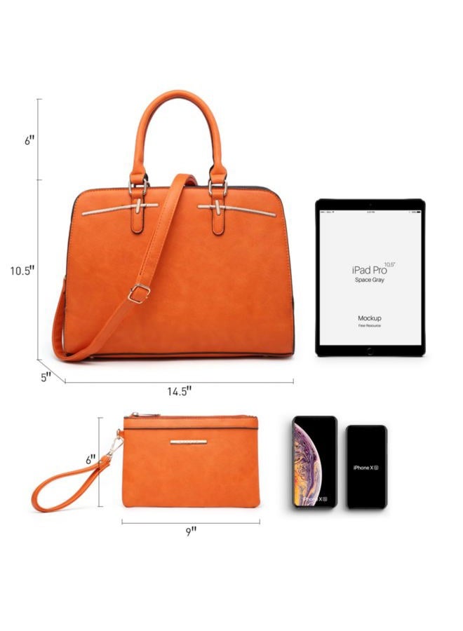 DASEIN Women Satchel Handbags Shoulder Purses Totes Top Handle Work Bags with 3 Compartments (3-Orange) - Image 3