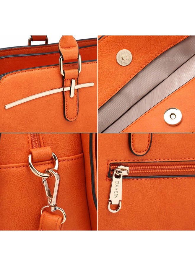 DASEIN Women Satchel Handbags Shoulder Purses Totes Top Handle Work Bags with 3 Compartments (3-Orange) - Image 5