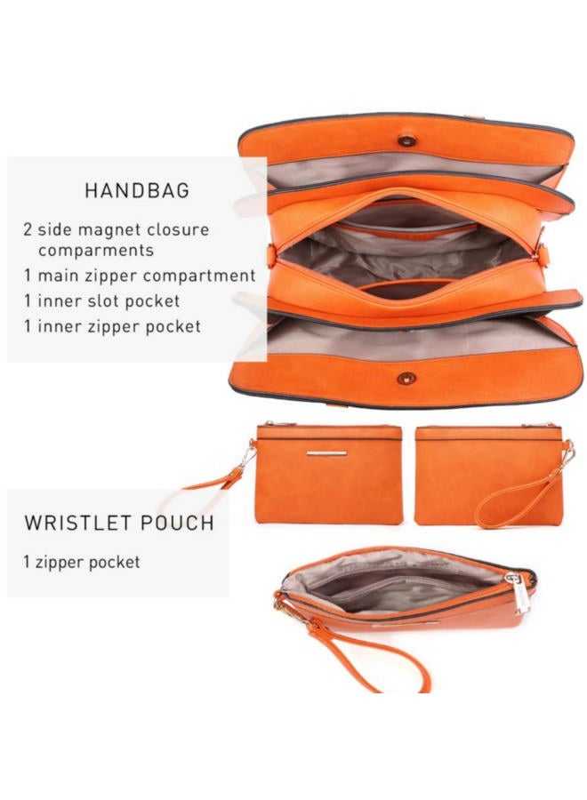 DASEIN Women Satchel Handbags Shoulder Purses Totes Top Handle Work Bags with 3 Compartments (3-Orange) - Image 4