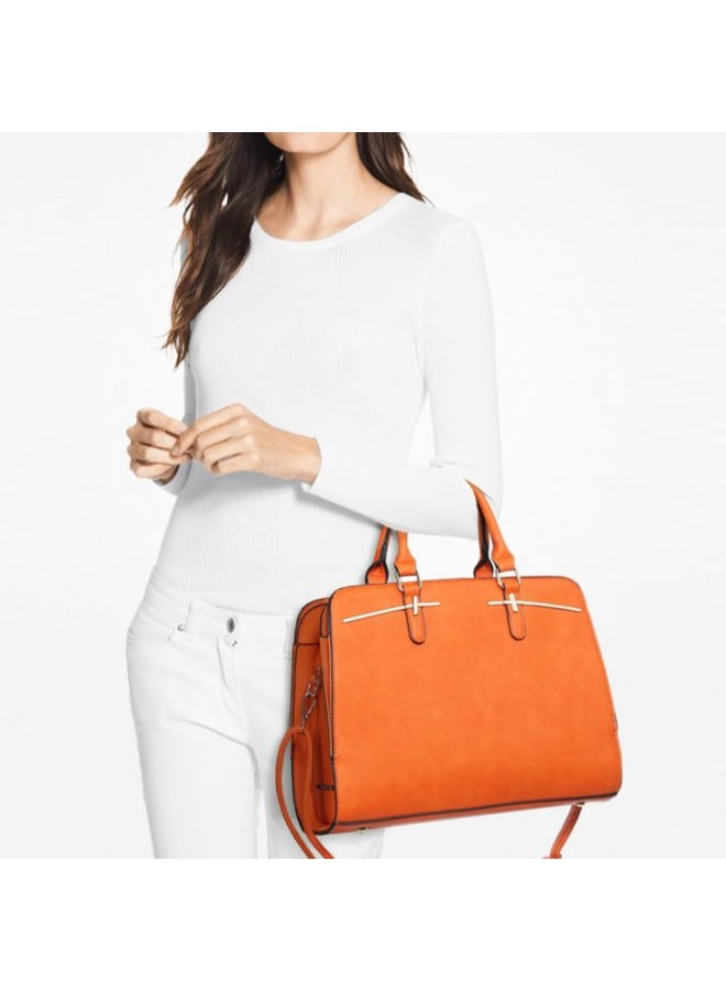 DASEIN Women Satchel Handbags Shoulder Purses Totes Top Handle Work Bags with 3 Compartments (3-Orange) - Image 2