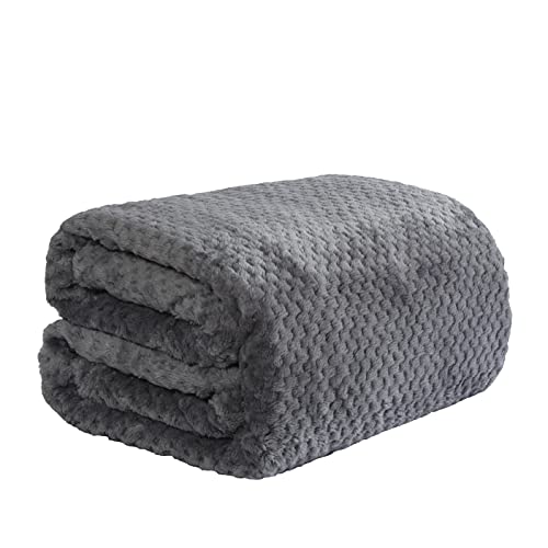 Dreamscene Sofa Throw Blanket Soft Cosy Warm Honeycomb Waffle Fluffy Fleece Blankets for Bed Single Bed Throws Faux Fur Charcoal Grey Throw for Sofa 125 x 150cm