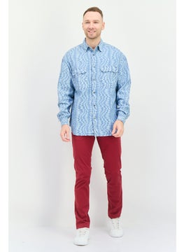 Asos Design Men Oversized Fit Aztec Pattern Sleeves Denim Shirt, Blue  - Image 2
