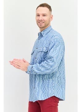 Asos Design Men Oversized Fit Aztec Pattern Sleeves Denim Shirt, Blue  - Image 4