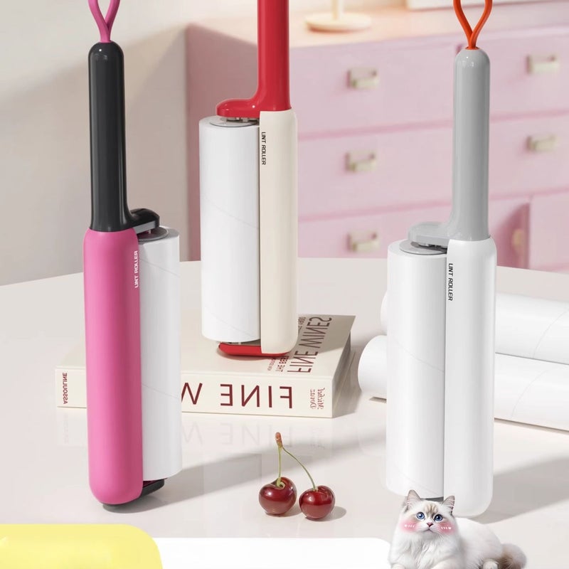 Cherry Pink Lint Roller Pet Hair Remover Strong Adhesive 60 Sheets Furniture Cat Dog Carpet - Image 3