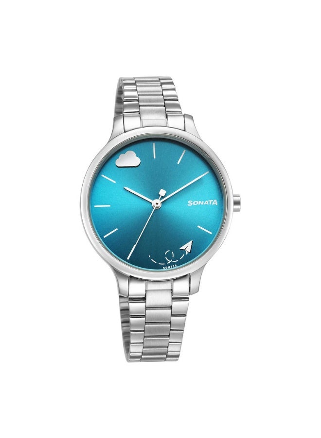 Sonata ساعة بلاي 87050SM02 للنساء - قرص أزرق، حزام فولاذي مقاوم للصدأ فضي، تناظري كوارتز - Image 1