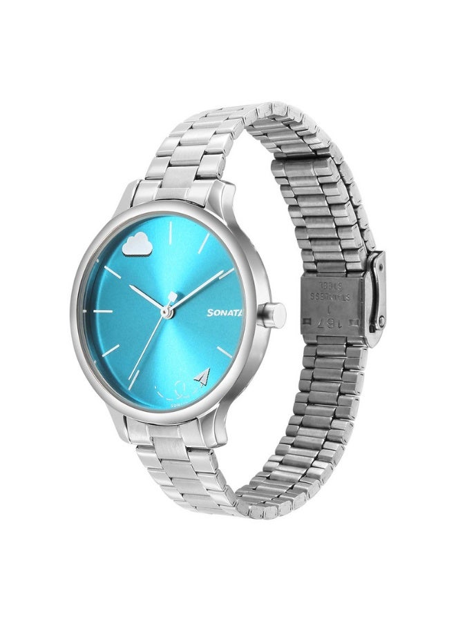 Sonata ساعة بلاي 87050SM02 للنساء - قرص أزرق، حزام فولاذي مقاوم للصدأ فضي، تناظري كوارتز - Image 2