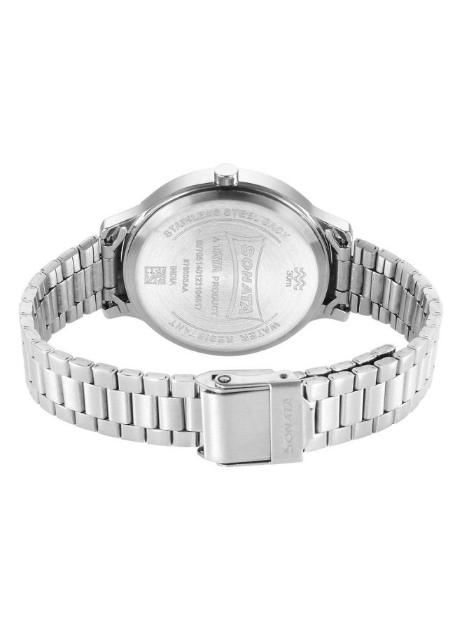 Sonata ساعة بلاي 87050SM02 للنساء - قرص أزرق، حزام فولاذي مقاوم للصدأ فضي، تناظري كوارتز - Image 4