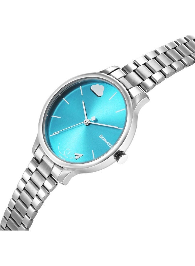 Sonata ساعة بلاي 87050SM02 للنساء - قرص أزرق، حزام فولاذي مقاوم للصدأ فضي، تناظري كوارتز - Image 3