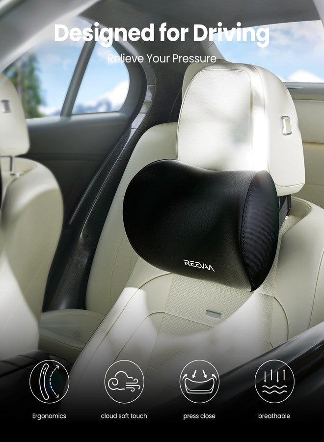 REEVAA Car Neck Pillow, Car Headrest Pillow for Driving, with Comfortable Breathable Soft Memory Foam and Nappa Leather, Ergonomic Design Support Neck and Head, Fits All Vehicles (Black, 2pcs) - Image 2