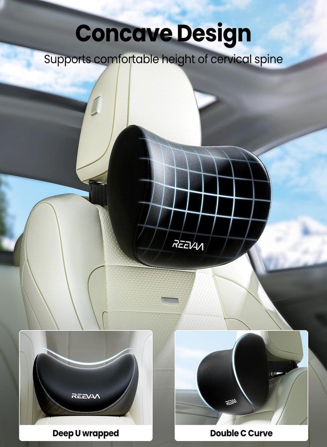 REEVAA Car Neck Pillow, Car Headrest Pillow for Driving, with Comfortable Breathable Soft Memory Foam and Nappa Leather, Ergonomic Design Support Neck and Head, Fits All Vehicles (Black, 2pcs) - Image 4