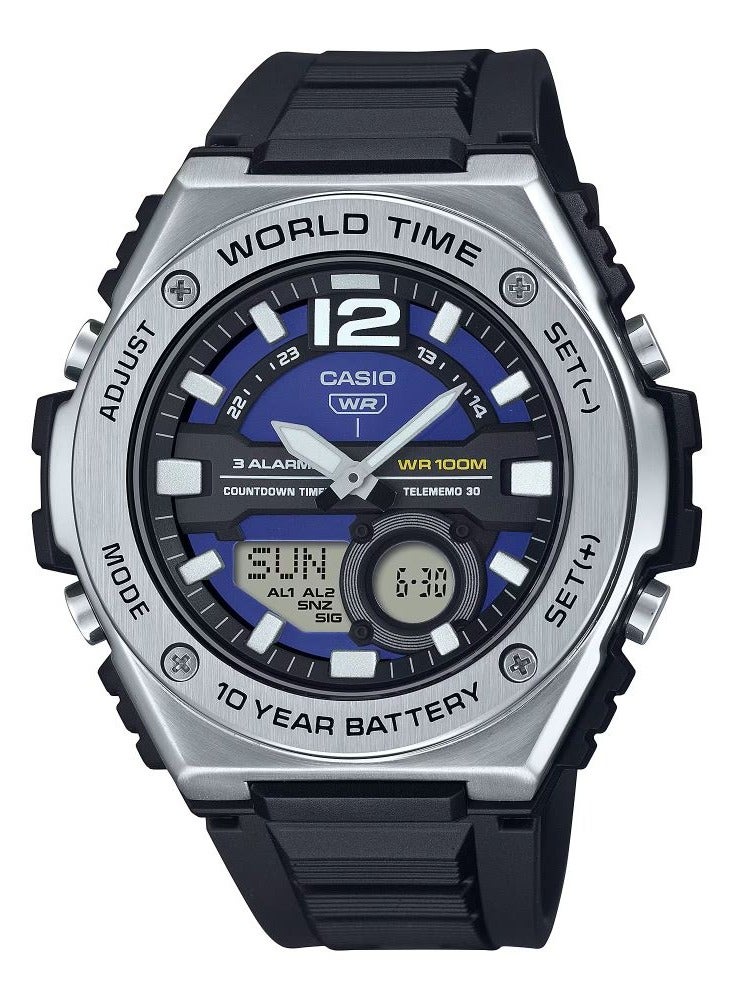 CASIO ساعة MWQ-100-2AV للرجال بمينا سوداء وحزام من الراتينج وعداد رقمي تناظري قياسي - Image 1