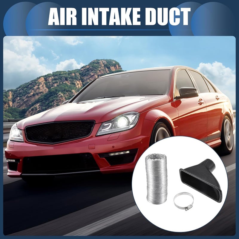 INFINAUTO مجرى هواء السحب، مجرى هواء الفرامل المربع للصدام الأمامي للسيارة مع خرطوم مرن قابل للتمديد وشريط خرطوم من البلاستيك والألمنيوم باللون الأسود، مجموعة واحدة تصميم يتلاءم مع كل أسلوب - Image 4