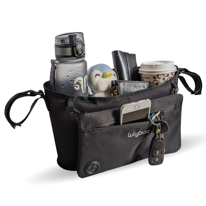 Lulyboo Lulyboo Universal Baby Stroller Organizer with Clip On Removable Wallet Pockets for Drinks Toys Keys GrayBlack 