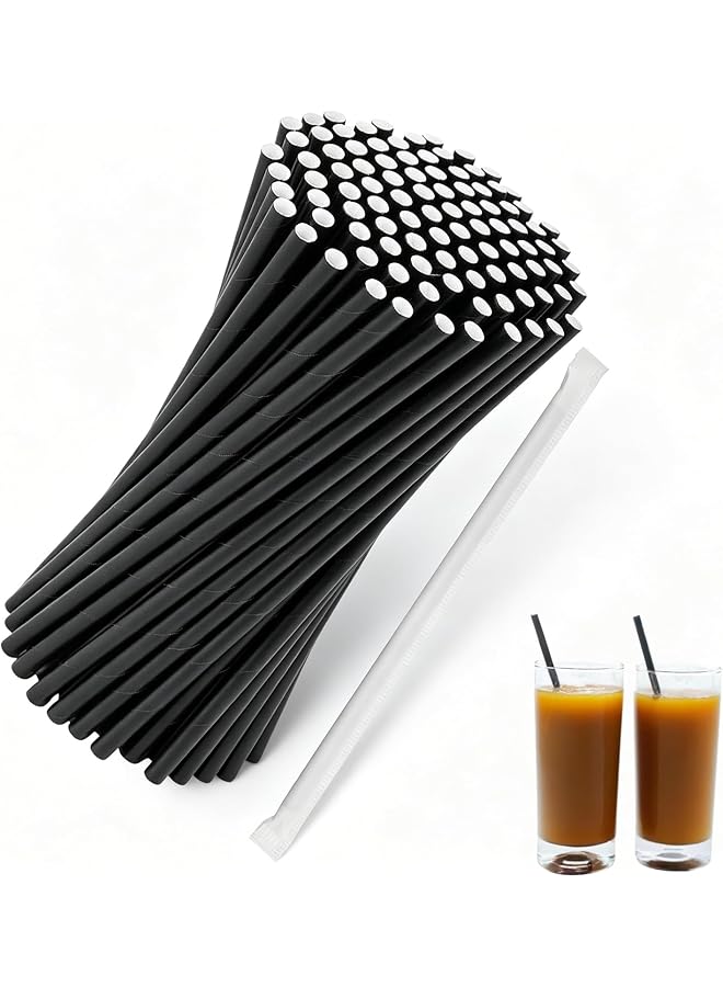 S-TOP 100PCS Black Paper Straws – Ideal for Parties, Cafes, and Everyday Use; Biodegradable, Long Drink & Milkshake Straws, Stylish & Sustainable Straw Option - Image 1