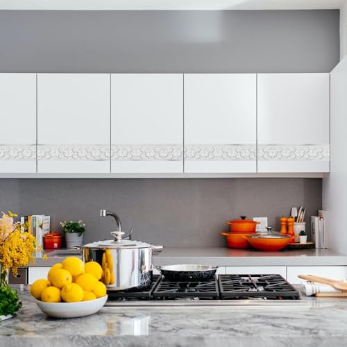 Decals Creation Wall Border Sticker Marble Stone Pattern Matt Finish Waterproof PVC for Kitchen Bathroom Indoor Grey Tile Flower Pattern- (120 X 4 Inch Roll) - Image 3