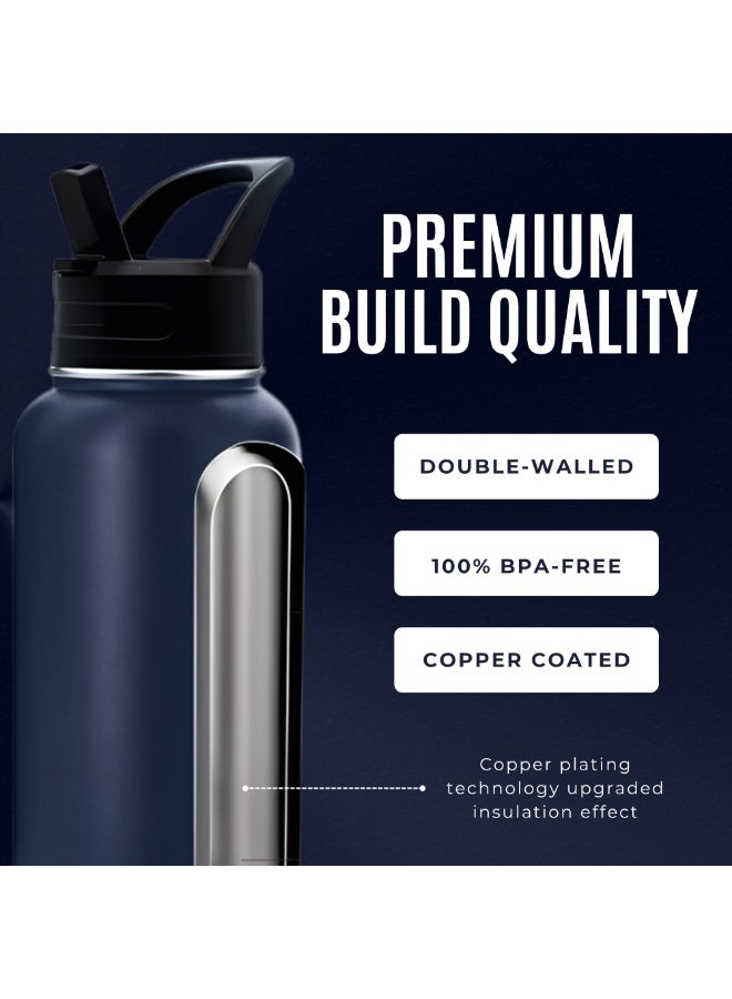Nexso Stainless Steel Water Bottle – 1L Vacuum Insulated Bottle with 3 Leak-Proof Lids, 2 Straws, Straw Brush & Carrying Bag – Hot & Cold Flask for Gym, Travel, Office & Outdoor Use - Image 4