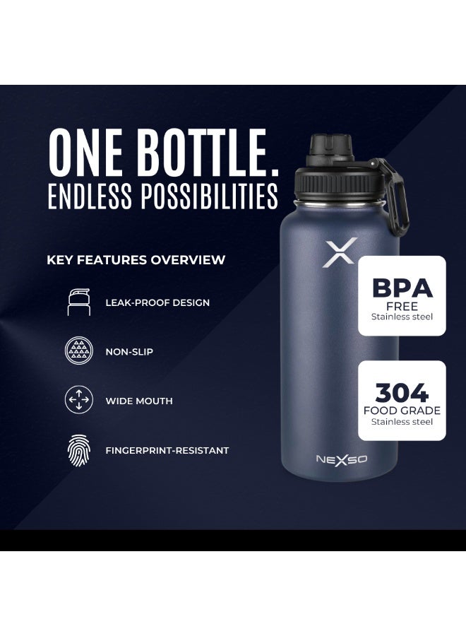 Nexso Stainless Steel Water Bottle – 1L Vacuum Insulated Bottle with 3 Leak-Proof Lids, 2 Straws, Straw Brush & Carrying Bag – Hot & Cold Flask for Gym, Travel, Office & Outdoor Use - Image 3