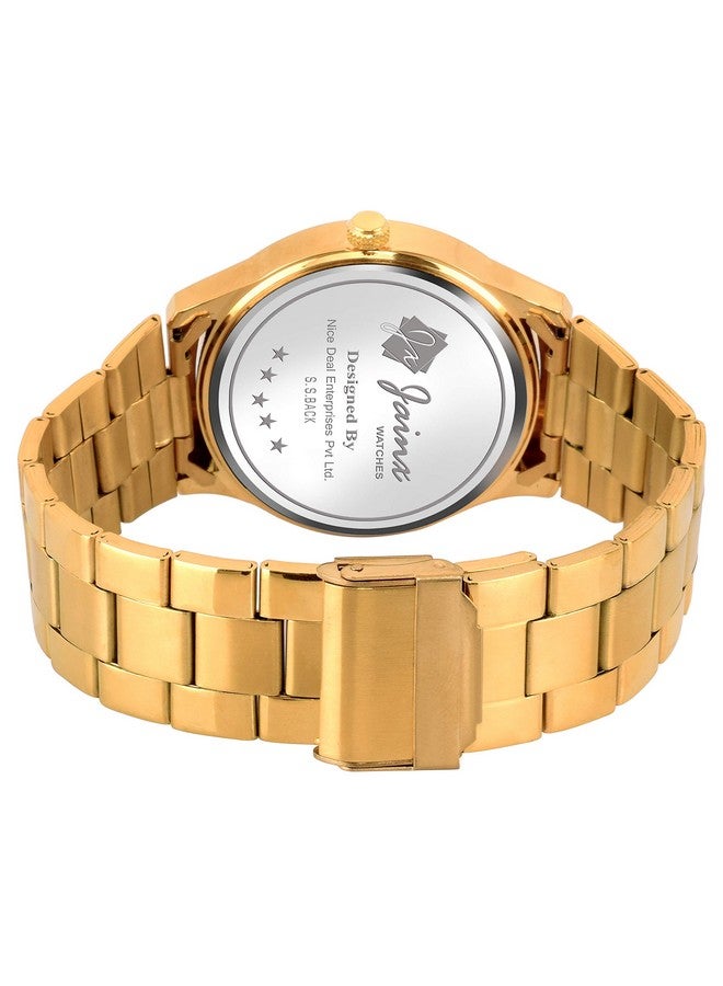 jainx Premium Golden Chain Day and Date Feature Analog Stainless Steel Blue Dial Gold Plated Band Wrist Watch for Men - JM1169 - Image 4