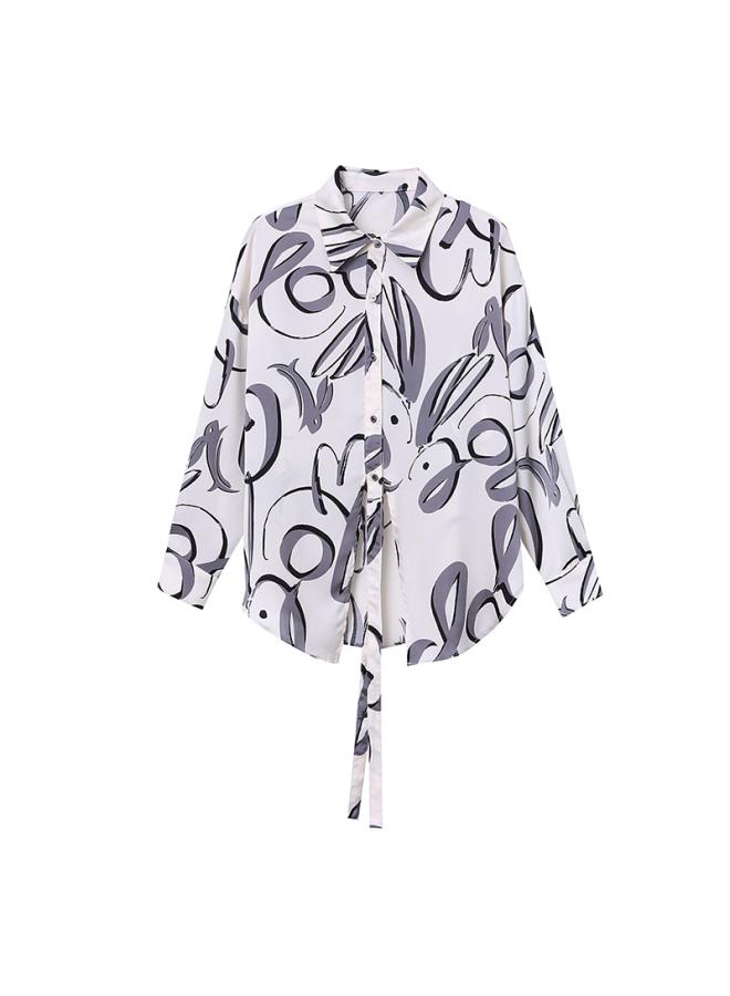 VUELO Sinan's Various Wear Methods, Design Sense, Artistic Sense, Abstract Printing, Drape Sense, Loose Slimming Shirt Sn3285  - Image 5