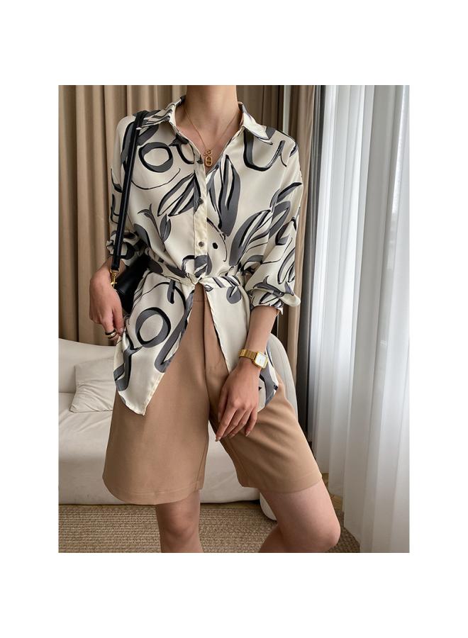 VUELO Sinan's Various Wear Methods, Design Sense, Artistic Sense, Abstract Printing, Drape Sense, Loose Slimming Shirt Sn3285  - Image 4