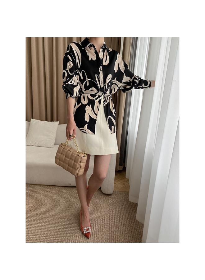 VUELO Sinan's Various Wear Methods, Design Sense, Artistic Sense, Abstract Printing, Drape Sense, Loose Slimming Shirt Sn3285  - Image 3