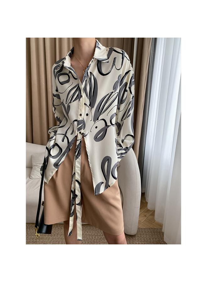VUELO Sinan's Various Wear Methods, Design Sense, Artistic Sense, Abstract Printing, Drape Sense, Loose Slimming Shirt Sn3285  - Image 2