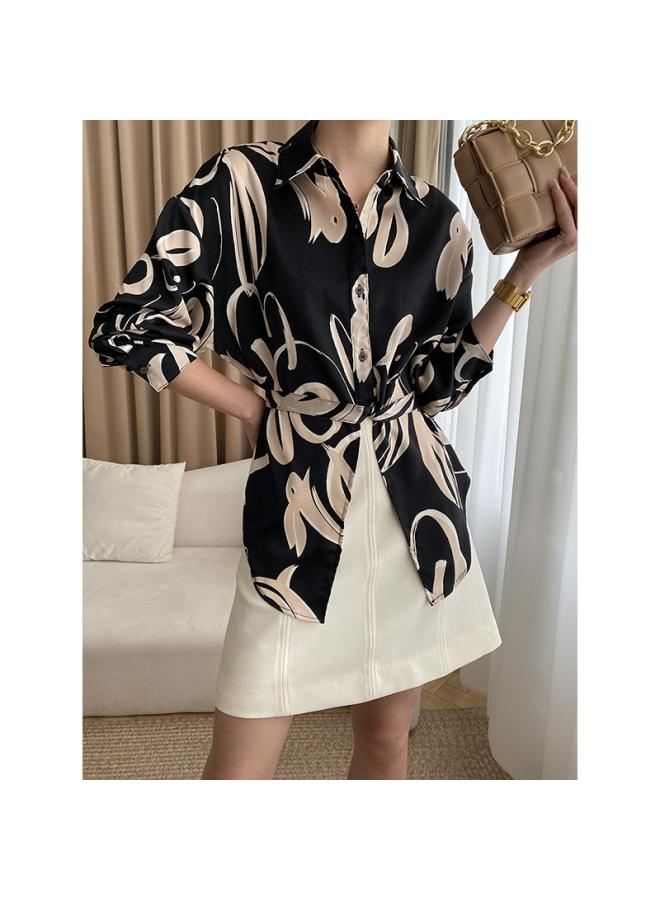 VUELO Sinan's Various Wear Methods, Design Sense, Artistic Sense, Abstract Printing, Drape Sense, Loose Slimming Shirt Sn3285  - Image 1