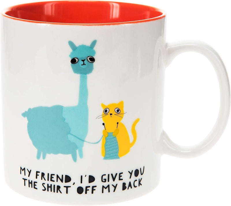 Pavilion Gift Company Pavilion Gift Company Chin My Friend Id Give You The Shirt Off My Back17oz Llama And Cat Humorous Bone China Coffee Cup Mug 17oz Red  - Image 1