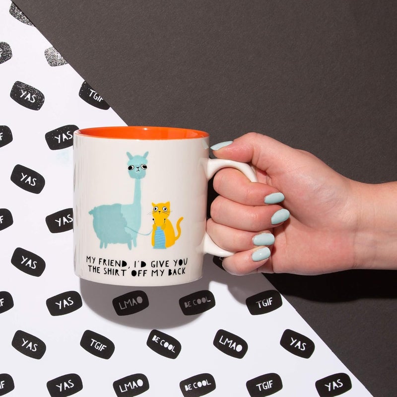 Pavilion Gift Company Pavilion Gift Company Chin My Friend Id Give You The Shirt Off My Back17oz Llama And Cat Humorous Bone China Coffee Cup Mug 17oz Red  - Image 3